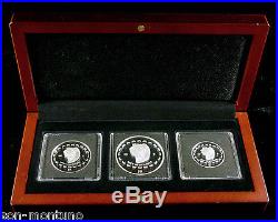 Mexico SILVER SKULL 3 Coin PROOF Set DISCO DE LA MUERTE Palau Memento Killer