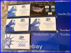 Mixed Lot 12 US Mint Proof Sets 1968-2007 40% Silver Halves State Quarters OGP