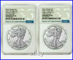 NGC PF70 American Eagle 2021 One OZ Silver Reverse Proof Two Coin Set Designer