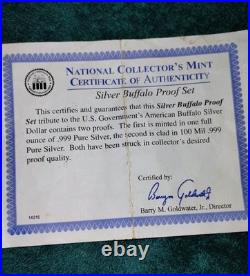 National Collector's Mint 2002 Silver Buffalo Proof Set. 999 Pure Silver With Box