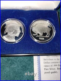 National Collector's Mint 2002 Silver Buffalo Proof Set. 999 Pure Silver With Box