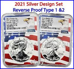 Ngc Fdoi Reverse Proof Pr70 2021 Silver Eagle Type 1&2 Designer Set Flagcore