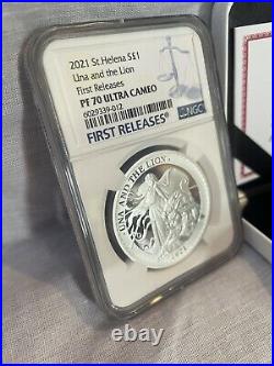 PF70 2021 St Helena una and the lion 1oz silver proof coin