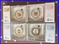 Peter Rabbit 2016 Set of 4 Beatrix Potter 150 Anniversary Silver Proof 50p Coins