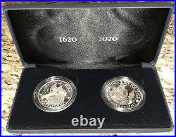 ROYAL MINT 400th Anniversary Mayflower Voyage 2pc UK Silver Set Proof Coin Medal