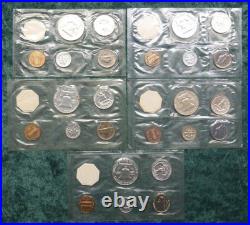 Run of 5 Sets, 1959, 1960, 1961, 1962, 1963 US Mint Silver Proof Sets, Envelopes Run of 5 Sets, 1959, 1960, 1961, 1962, 1963 US Mint Silver Proof Sets, Envelopes