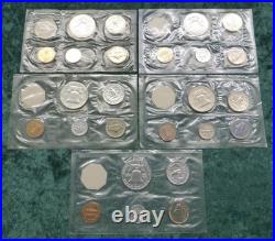 Run of 5 Sets, 1959, 1960, 1961, 1962, 1963 US Mint Silver Proof Sets, Envelopes Run of 5 Sets, 1959, 1960, 1961, 1962, 1963 US Mint Silver Proof Sets, Envelopes