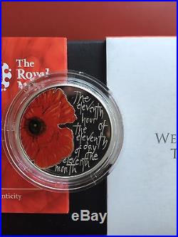 SCARCE 2013 RM Silver Proof Alderney Remembrance Day £5 Five Pound Poppy Coin