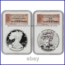 Set of 2 2012-S $1 Silver Eagles NGC PF69 and PF69UCAM Proof Rev PR SF mint coin