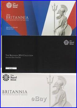 The Britannia 2014 Uk 6 Coin Silver Proof Set Boxed With Certificates