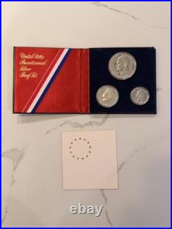 U. S. BICENTENNIAL SILVER PROOF SET 1776-1976 3 Coins 40% Silver