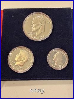 U. S. BICENTENNIAL SILVER PROOF SET 1776-1976 3 Coins 40% Silver