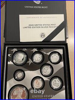 US MINT 2020S LIMITED EDITION SILVER PROOF SET 8 COIN SET With MINT BOX & COA