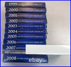 US Mint 10 Annual Proof Sets 1999-2008 OGP Box & COA 109 Coins Estate Sale Lot