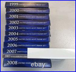 US Mint 10 Annual Proof Sets 1999-2008 OGP Box & COA 109 Coins Estate Sale Lot