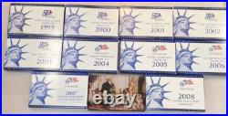 US Mint 10 Annual Proof Sets 1999-2008 OGP Box & COA 109 Coins Estate Sale Lot