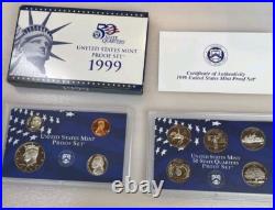 US Mint 10 Annual Proof Sets 1999-2008 OGP Box & COA 109 Coins Estate Sale Lot