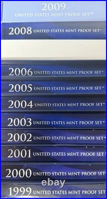 US Mint 11 Annual Proof Sets 1999-2009 OGP Box & COA Coins Estate Sale 11 Sets