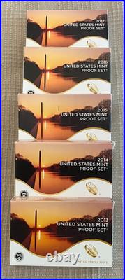 US Mint Clad Proof Sets Mixed Years Lot 2013, 2014, 2015, 2016, 2017 OGP withCOAs