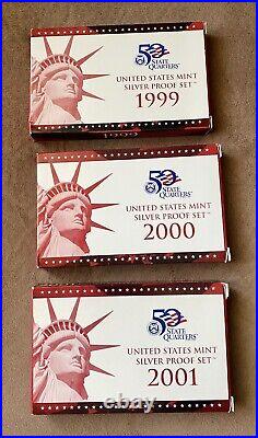 US Mint Silver Proof Sets 1999,2000,2001