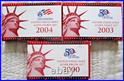 US Mint Silver Proof Sets 2000 2003 2004 COA Lot Of 3
