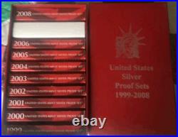 USA State Quarter Silver Proof Set 1999-2008.10 Years. All Coins Inc