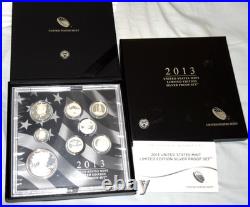 United States Mint 2013 Limited Edition Silver Proof Coin Set with Box COA