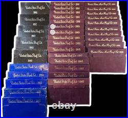 United States Proof Sets Lot Of 35 1982-1985, 1987, 1990, 1992 OGP 5 sets per yr