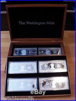 Washington Mint Silver Bar Proofs Currency. 999 $1, $2, $5, $10, $50, $100. 28 oz set