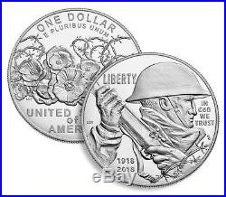 World War I Centennial 2018 Silver Dollar and Army Medal Set