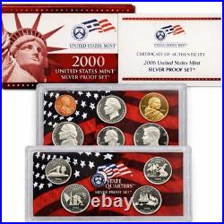 Year 2000 US Mint SILVER PROOF SET with Box and COA (Set of 10 Coins)